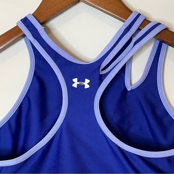 Under Armour Asymmetrical Sports Bra Spell Out Low Impact Cutout Cobalt Blue L - Picture 10 of 13